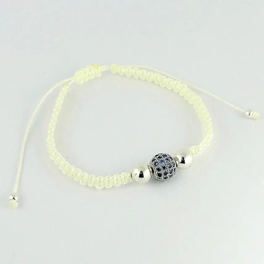 Pulsera ajustable cordón bola microcircón plata.webp