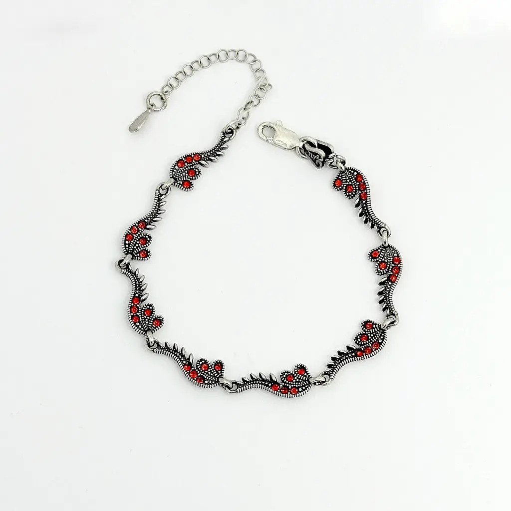 pulsera plata quemada marquesitas circones rojos.webp
