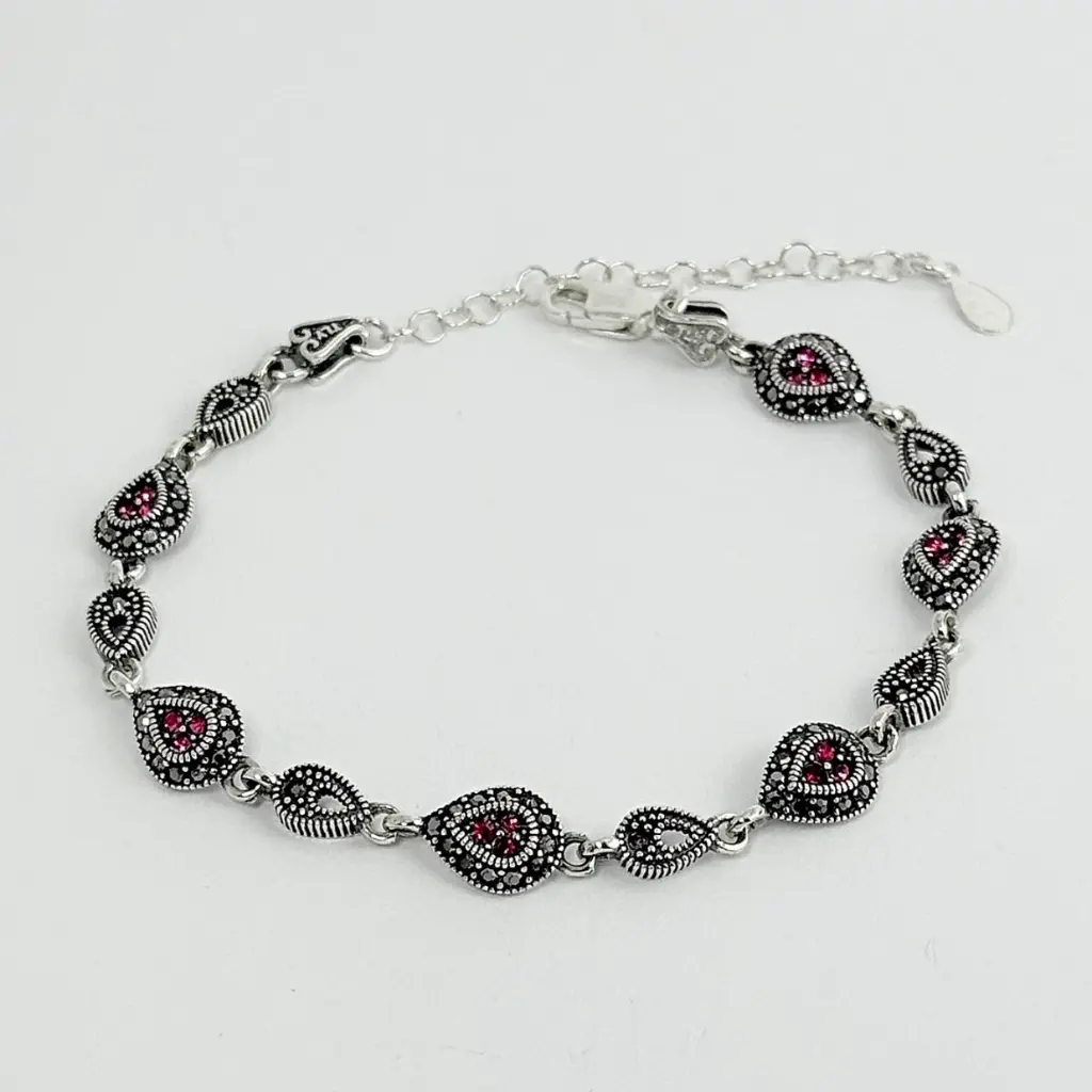 PULSERA PLATA QUEMADA MAGENTA.webp