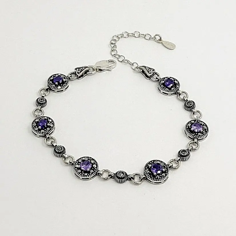 PULSERA PLATA QUEMADA CRISTAL VIOLETAS.webp