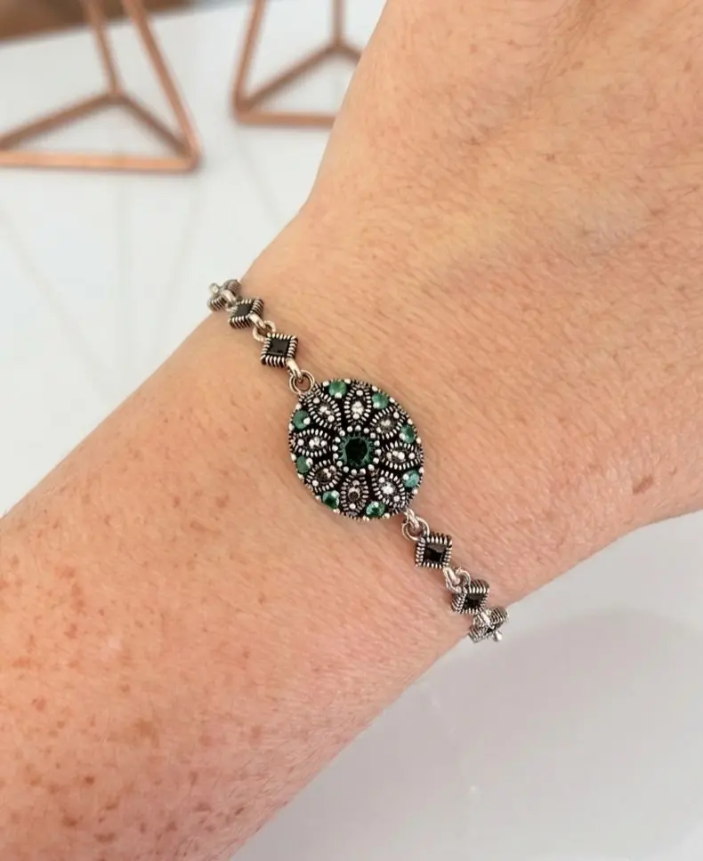 PULSERA PLATA QUEMADA LEY 925 VERDE.webp