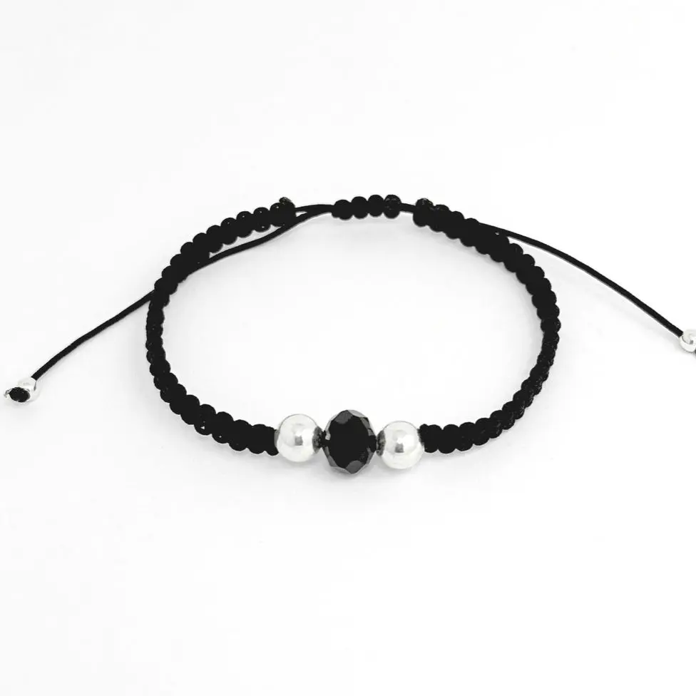 pulsera cordón negro balines plata 925.webp