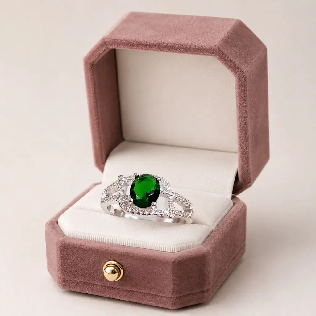 Anillo en Plata ley 925 cristal verde oval.webp