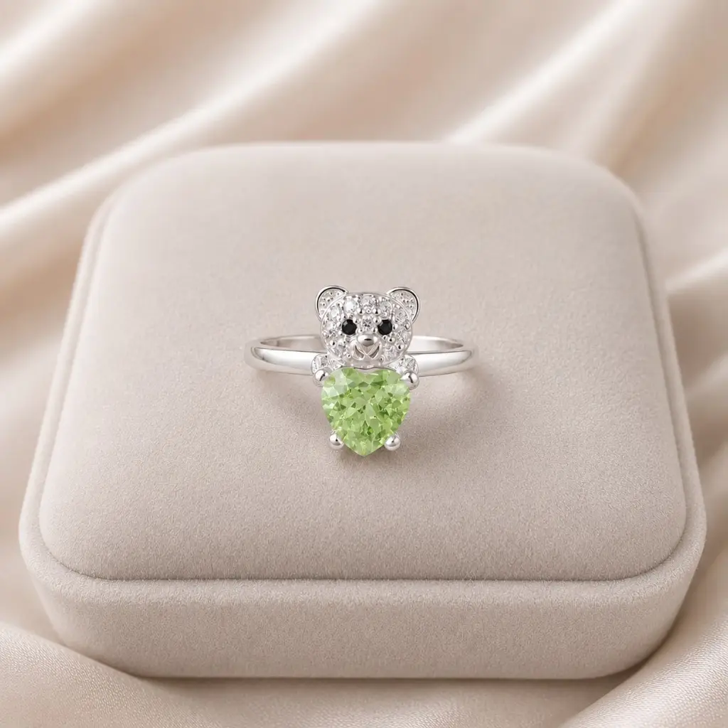 ANILLO PLATA LEY 925 OSITO CRISTAL VERDE.webp