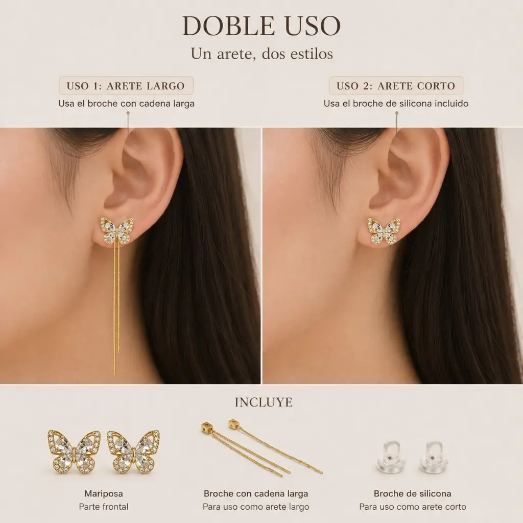 aretes doble uso largos dorados mariposa.webp