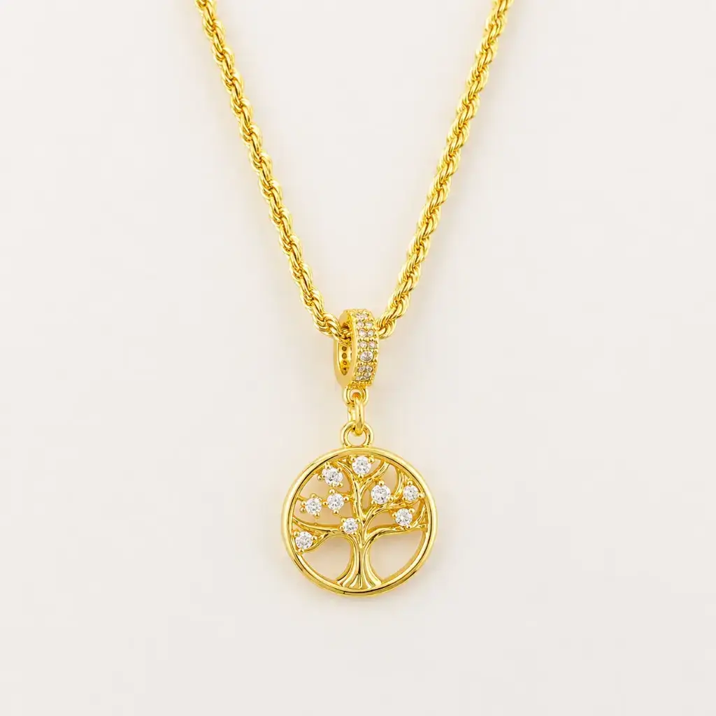 [G-CDD-229] Cadena en rodinado gold cadena especial dije microcirconia árbol.webp