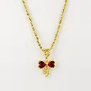 [G-CDD-239] Cadena en rodinado gold cadena especial dije microcirconia lazo circones rojos.webp