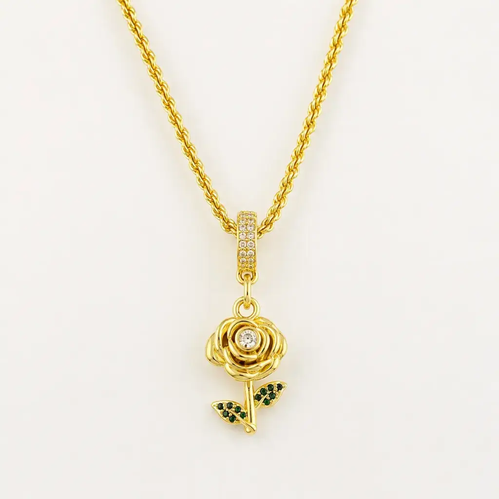 [G-CDD-227] Cadena en rodinado gold cadena especial dije microcirconia rosa.webp
