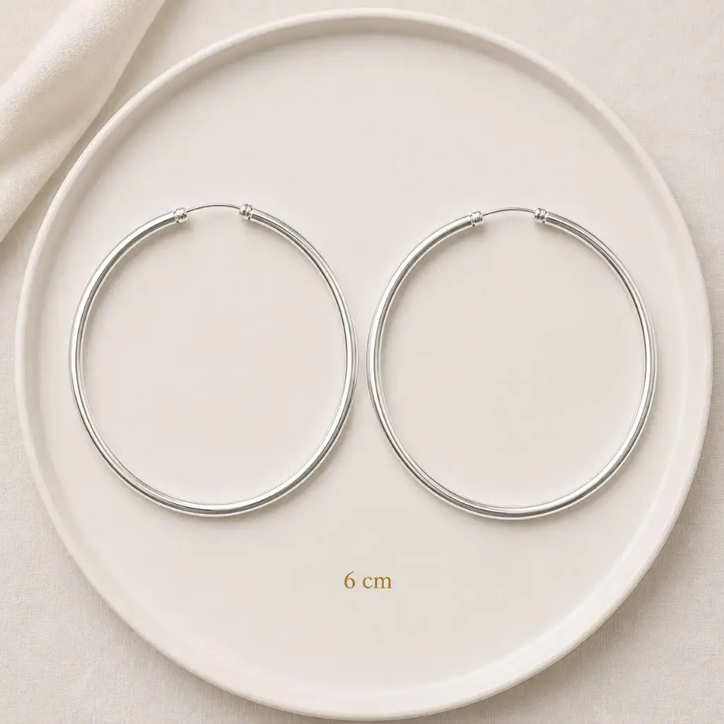 Arete argolla lisa tubular 6cm plata 925