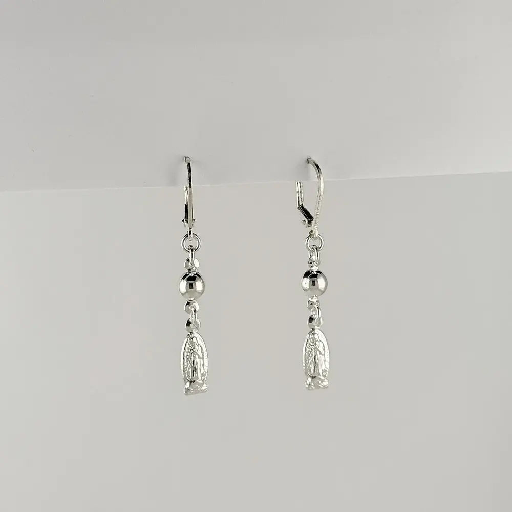 Aretes en plata ley 925 largos dije virgen guadalupe
