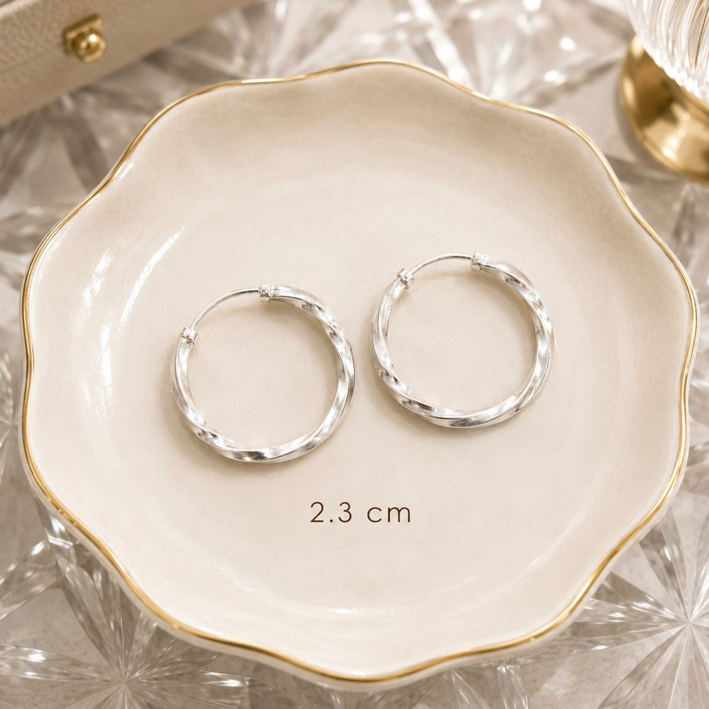 Argollas en plata ley 925 entorchadas 2.3 cm