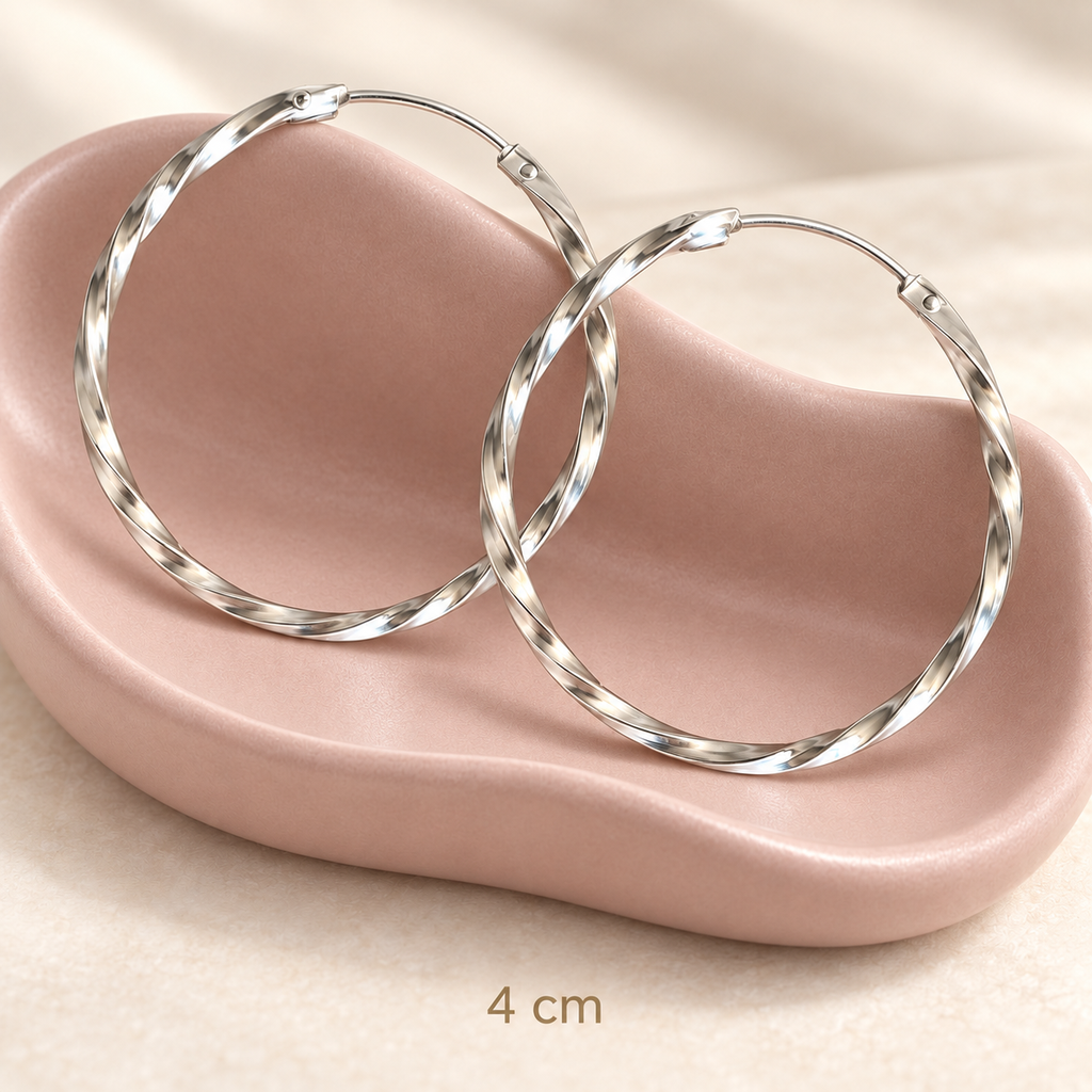 Argollas en plata ley 925 entorchadas 4 cm
