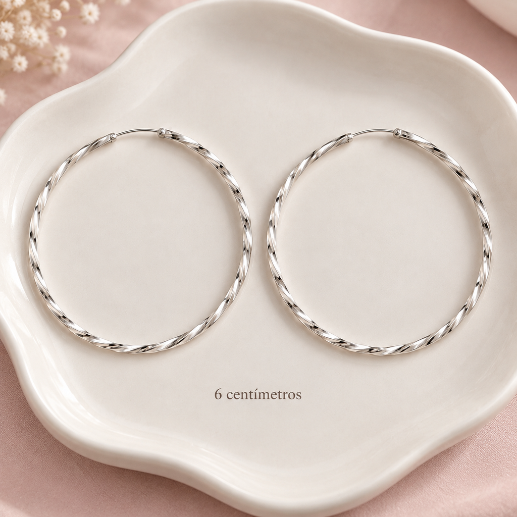 Argollas en plata ley 925 entorchadas 6 cm