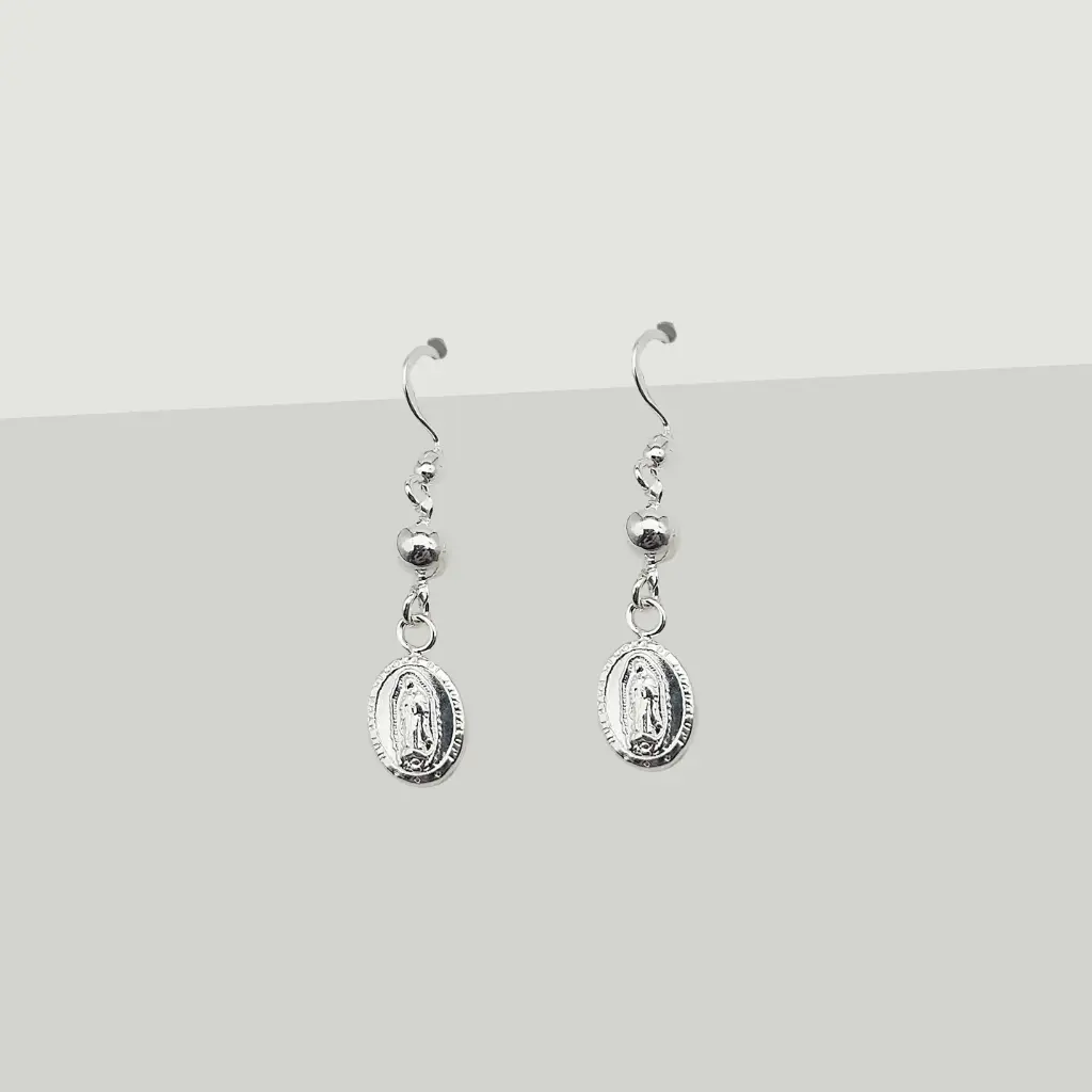Arete largo plata 925 gancho anzuelo virgen guadalupe