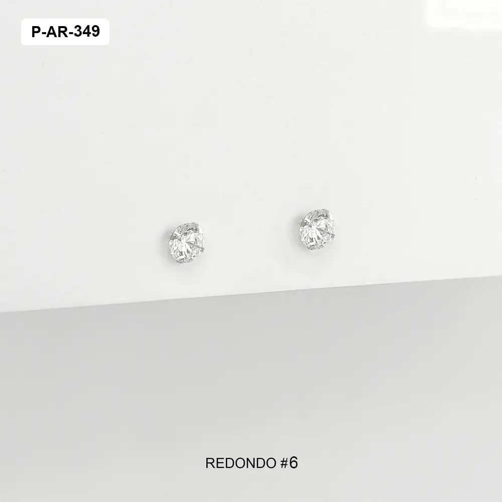 *TOPO EN PLATA LEY 925 CRISTAL REDONDO BLANCO #6