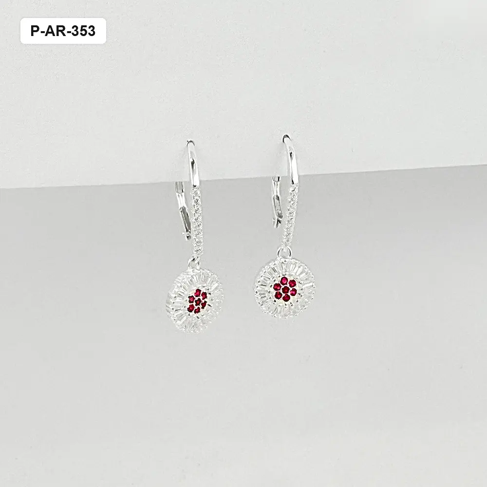 Aretes en plata ley 925  gancho catalán microcircones magenta