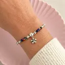 Pulsera en plata 925 eslabones caña bolas flor y palo azul rojo
