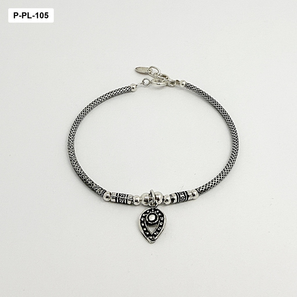 Pulsera en plata quemada 925 guaya y hoja
