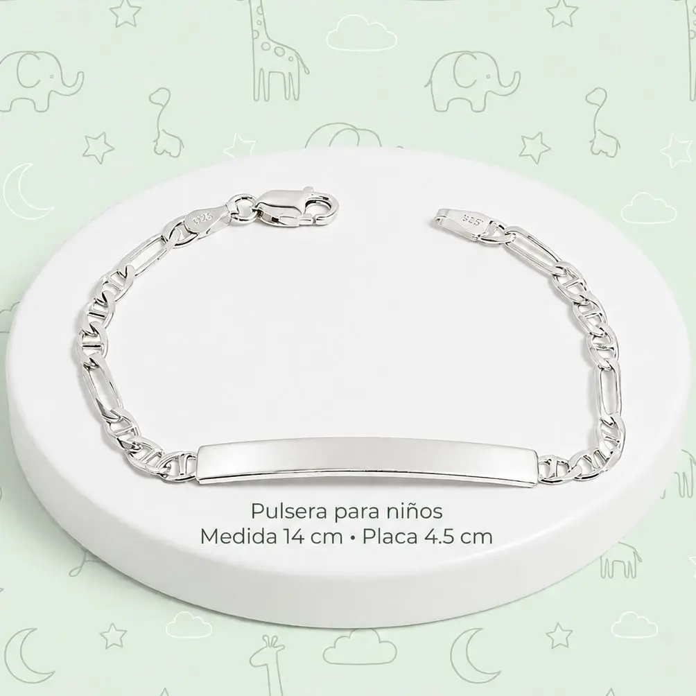 Pulsera en plata ley 925 esclava placa 4.5 cm para niños tejido cartier escalera 14cm