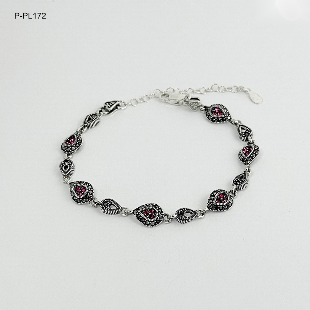 *PULSERAS PLATA QUEMADA LEY 925 GOTAS CIRCONES MAGENTA