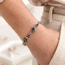 Pulseras plata quemada ley 925 gotas circones magenta / negros