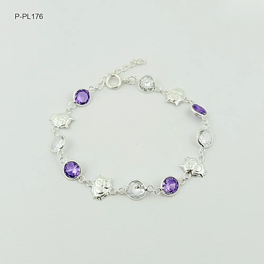 *PULSERA PLATA LEY 925 CRISTAL VIOLETA BÚHO
