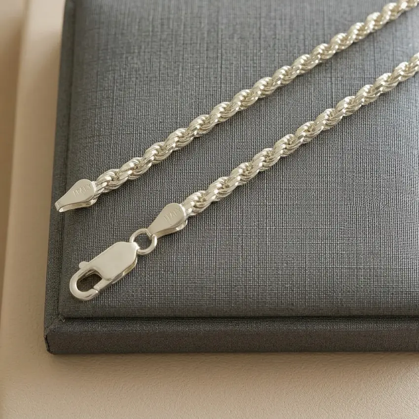 Cadena en Plata ley tejido lazo grueso 55 cm