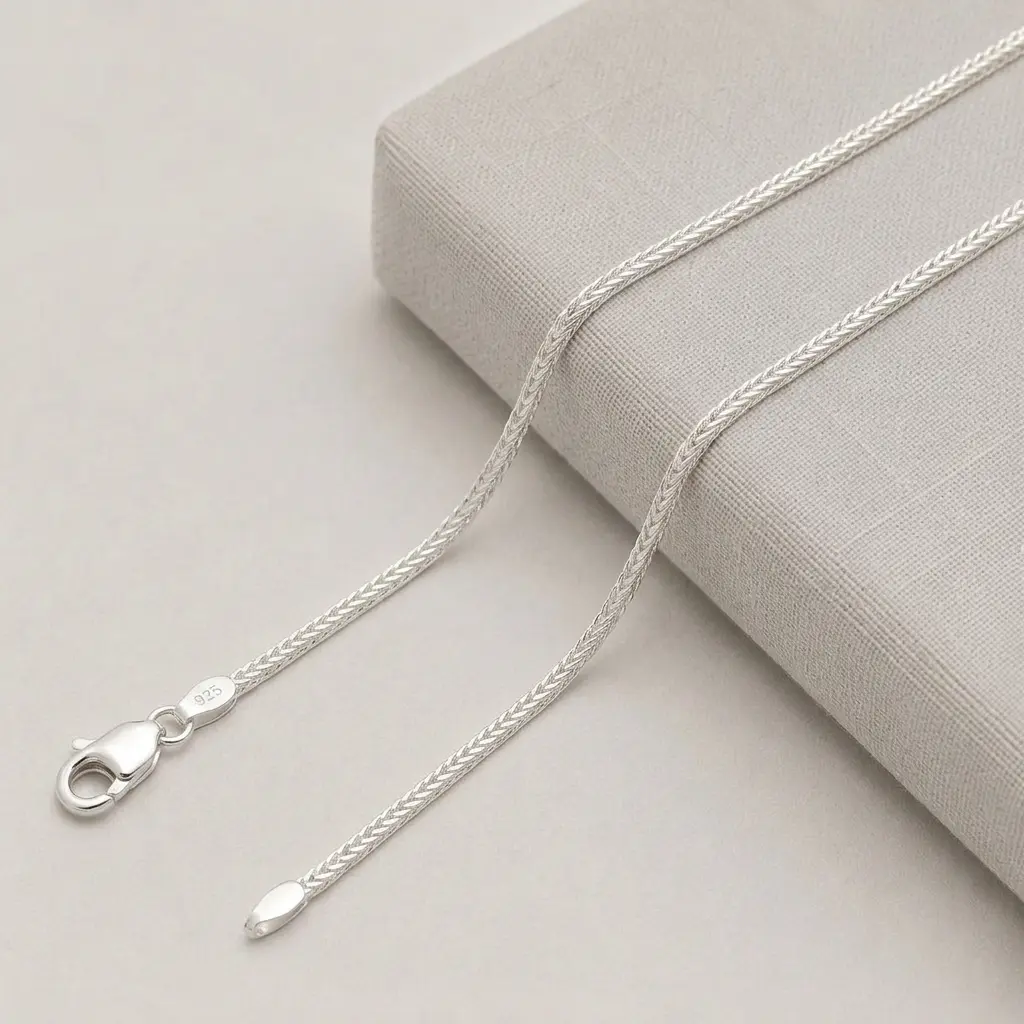 Cadena en Plata ley tejido espiga plana 45 cm