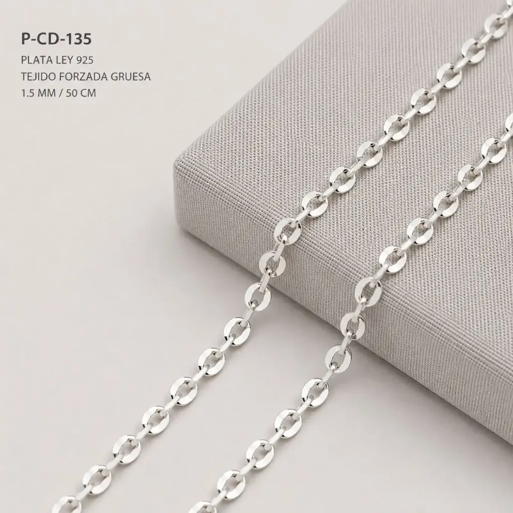 Cadena en plata ley 925 tejido forzada gruesa 50 cm