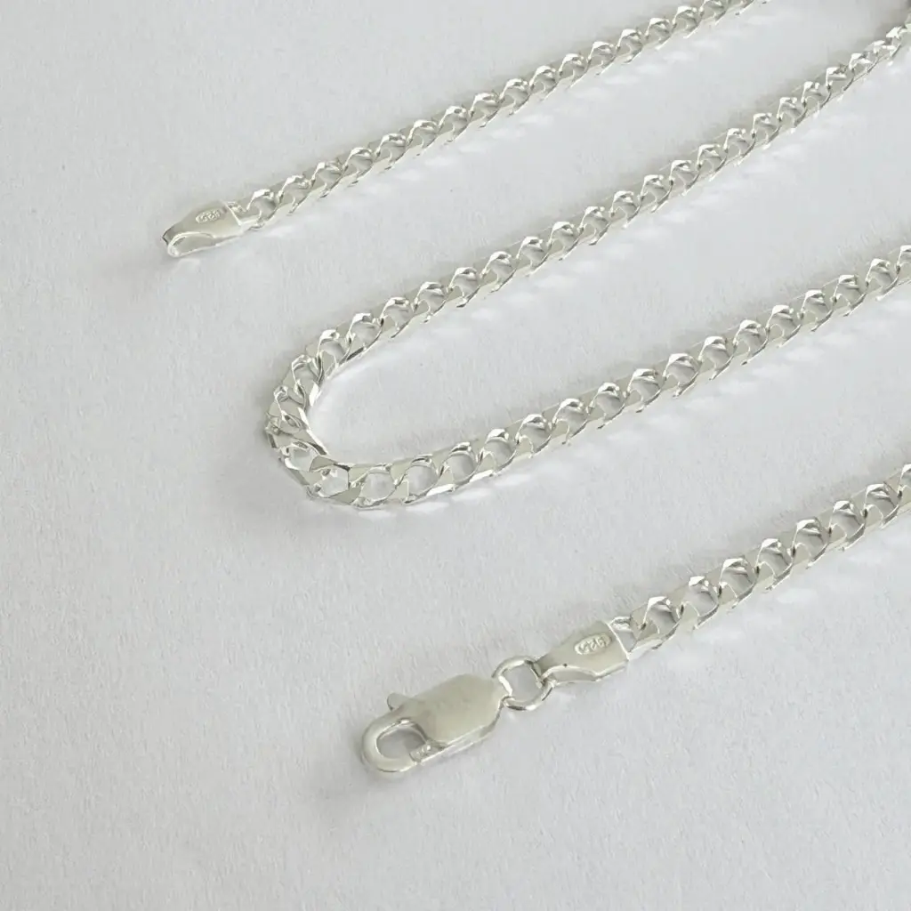 Cadena en Plata ley tejido barbada cuadrada 3 mm / 50 cm