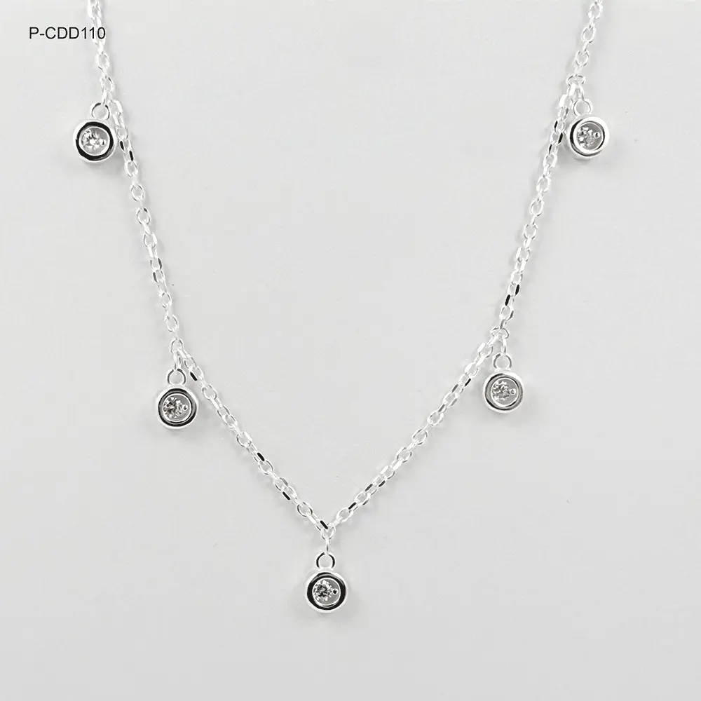 *COLLAR EN PLATA LEY 925 DOBLE CÍRCULOS CRISTALES