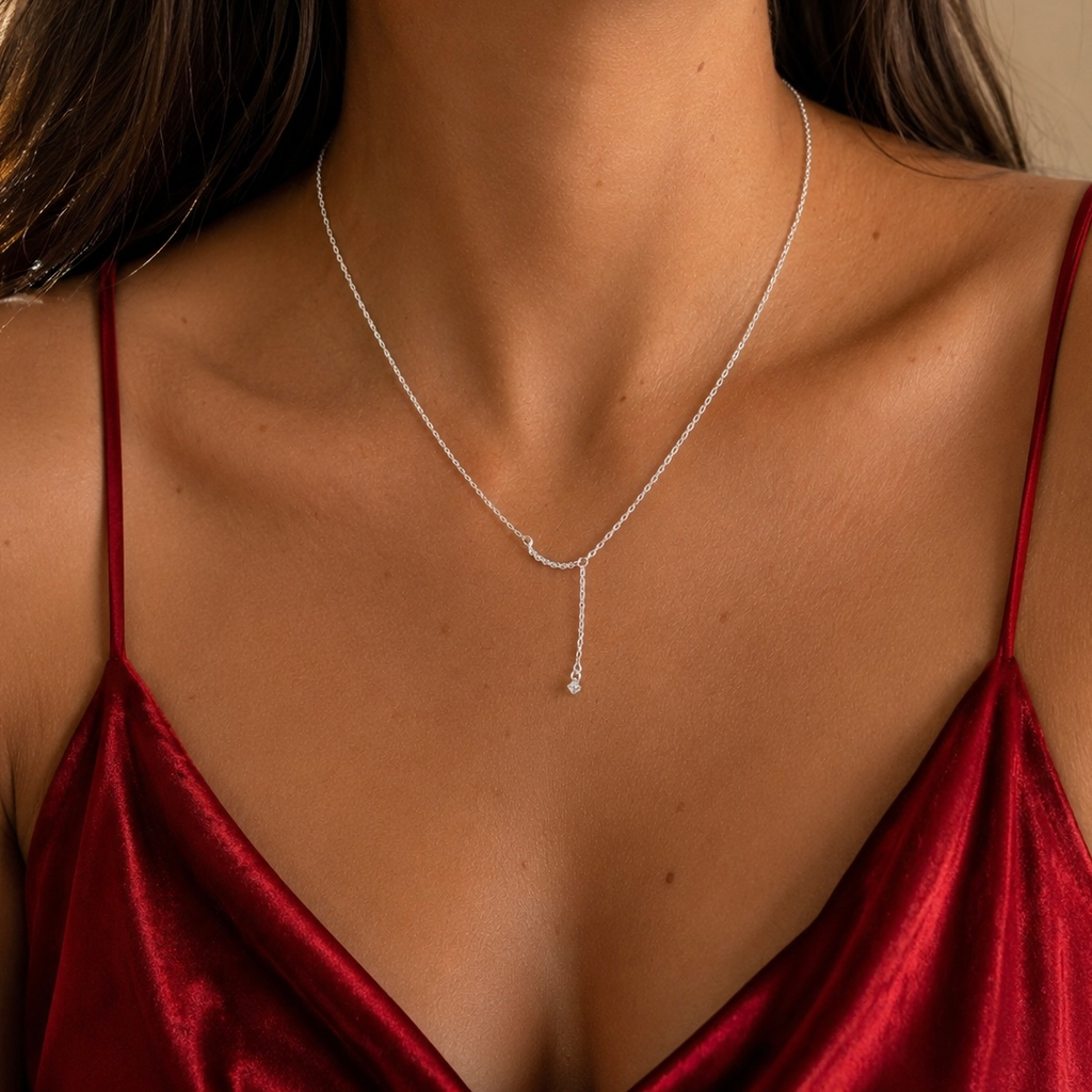 Collar en Plata ley 925 dije barrita circones cadenita cristal blanco
