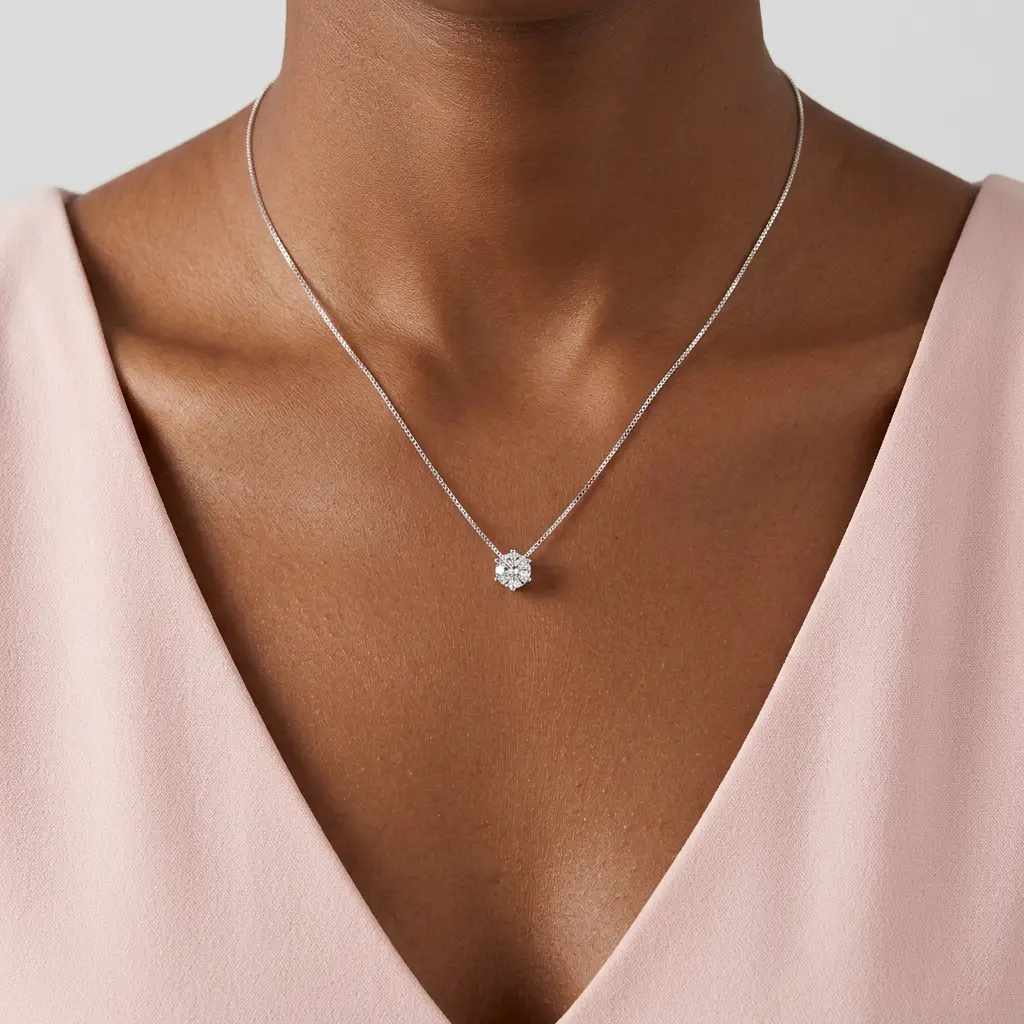 Collar en Plata ley 925 dije punto de luz circón base alta