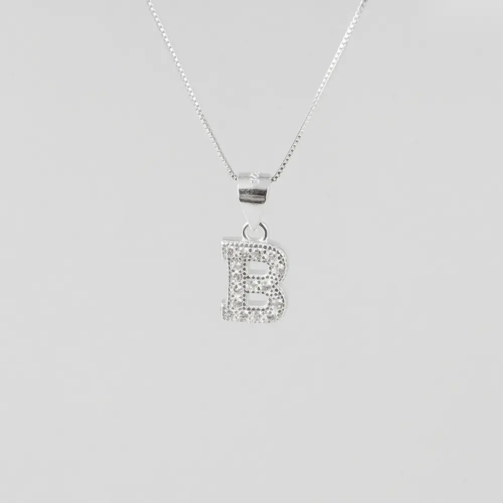 Collar en plata ley 925 dije inicial microcircones 1.2 cm