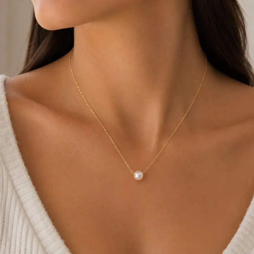 Cadena con dije perla solitario gold plata 925