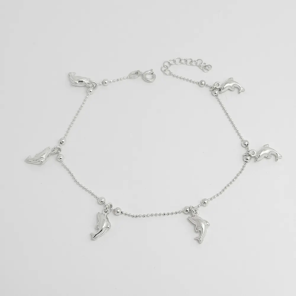 Tobillera plata 925 bolitas delfines