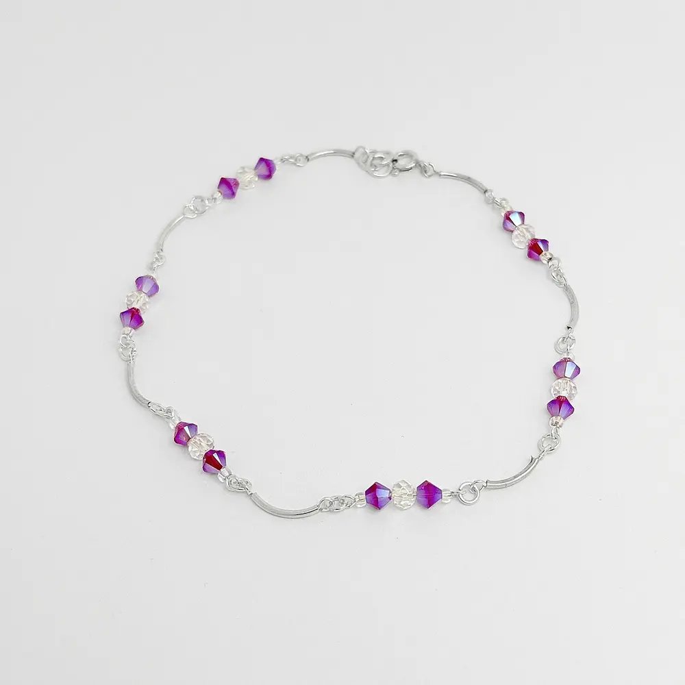 TOBILLERA PLATA 925 ESLABON PALITO Y CIRCONES DE COLOR