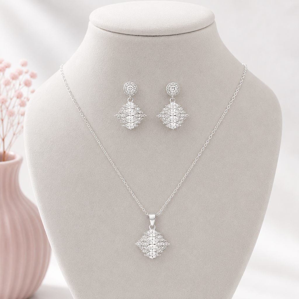 Juego plata 925 boca circones blancos