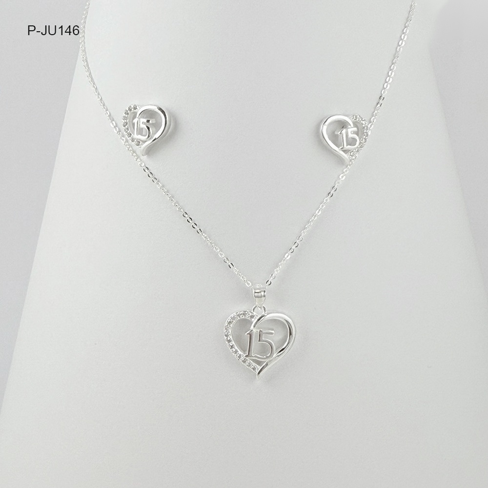 *JUEGO PLATA 925 ESPECIAL JOYA CORAZÓN QUINCE AÑOS