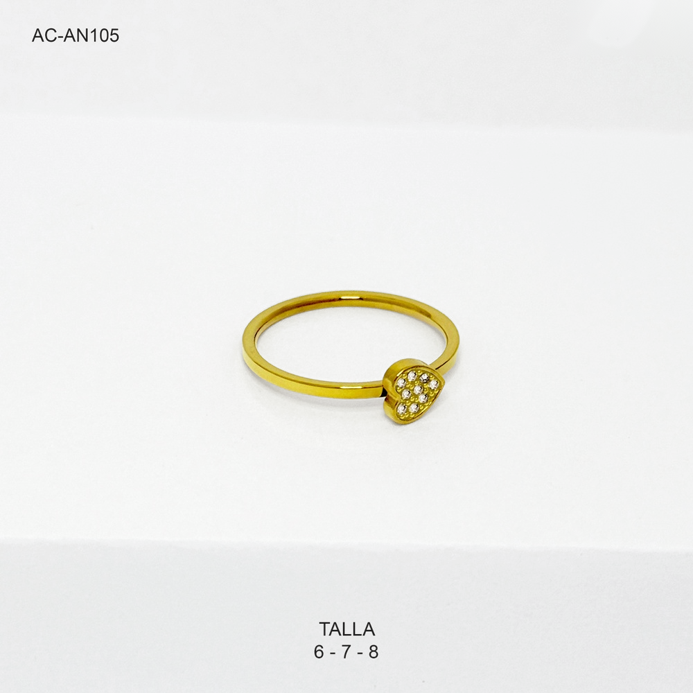 *ANILLO EN ACERO GOLD CORAZÓN CIRCONIA