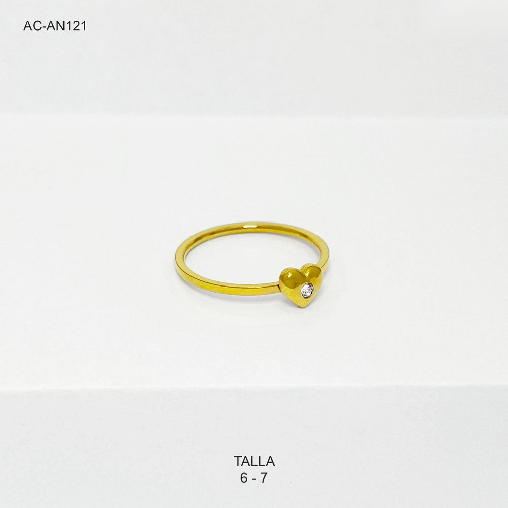 *ANILLO EN ACERO GOLD CORAZÓN CIRCÓN
