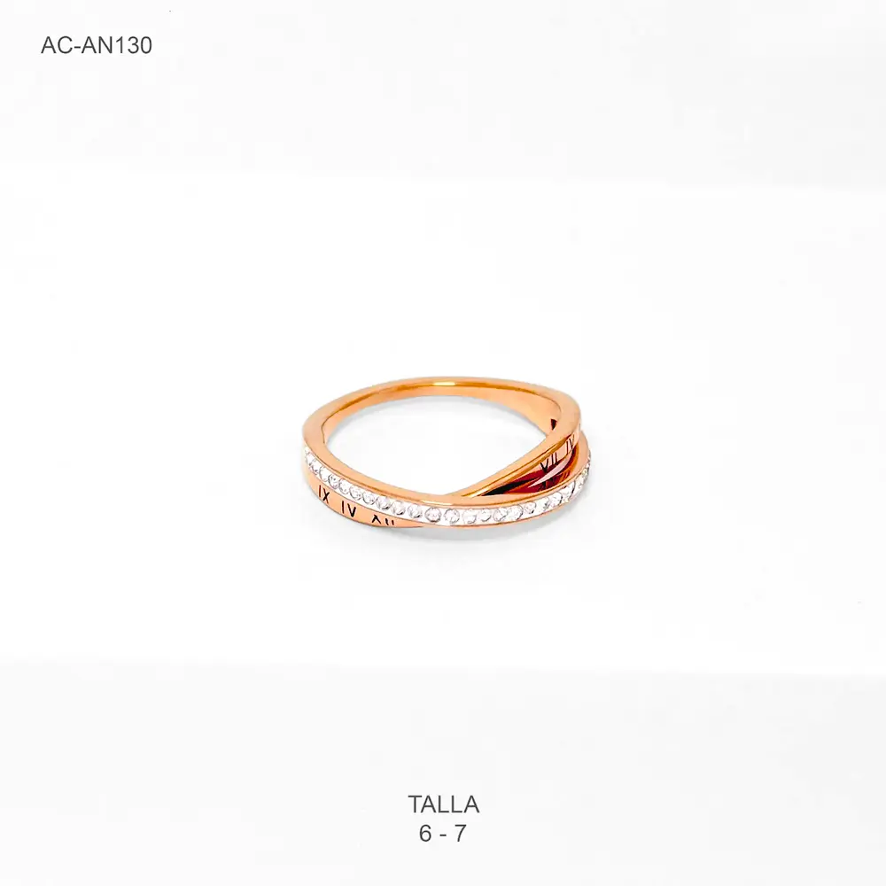 *ANILLO EN ACERO GOLD ROSE ENTRELAZADO CIRCÓN