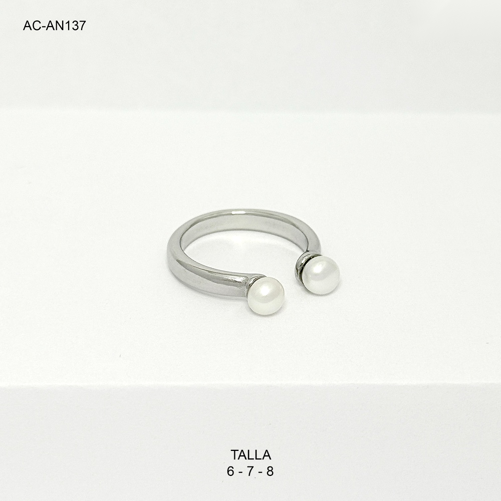 Anillo en acero silver perlas ajustable