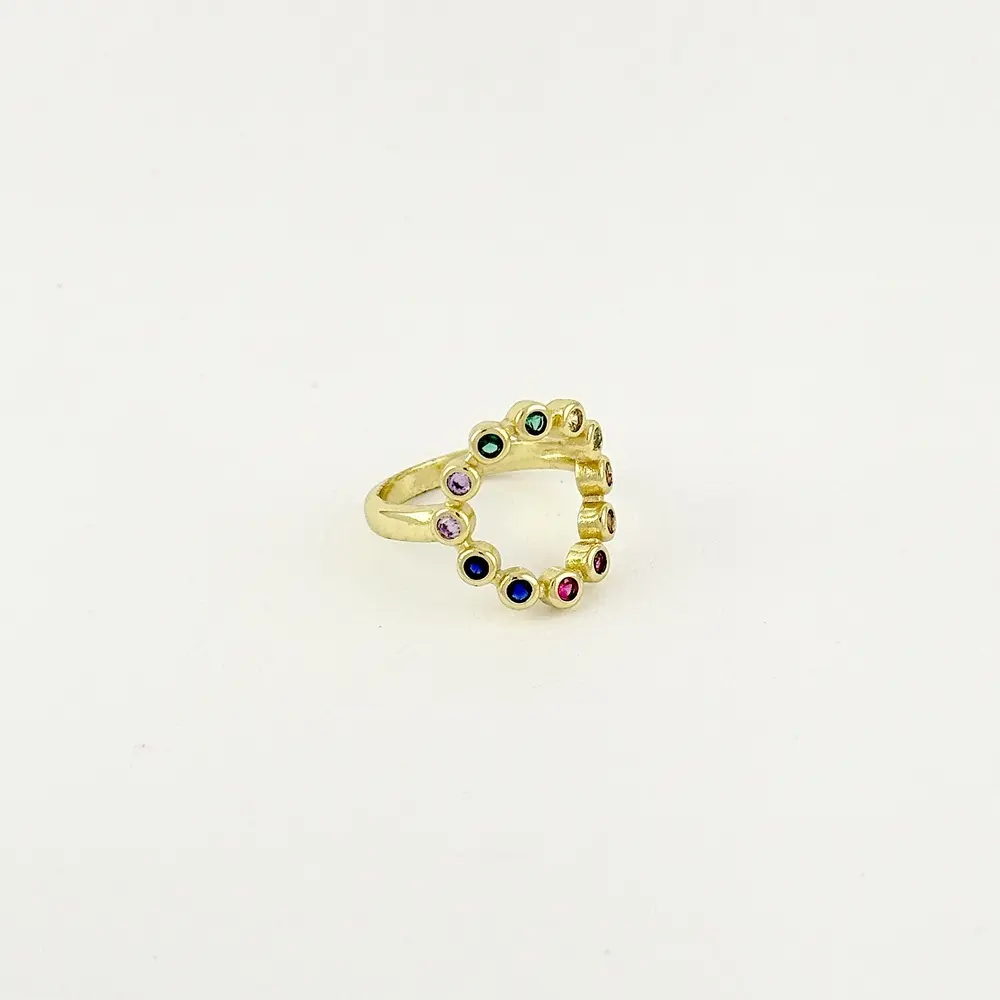 Anillo en rodinado gold ajustable círculo cristales colores