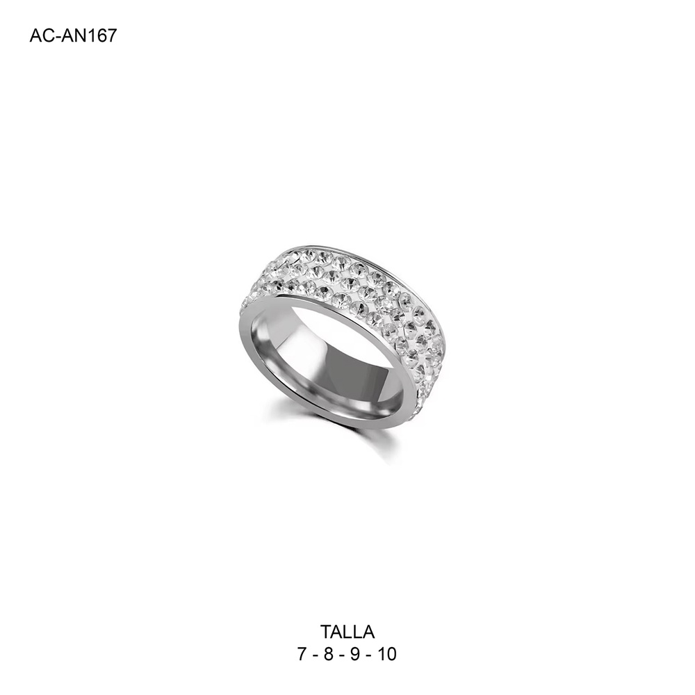 *ANILLO EN ACERO SILVER ARO CUATRO LINEAS MICROCIRCONES BLANCOS