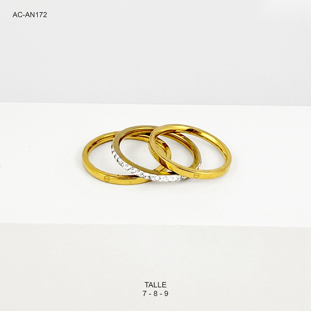 Anillo en acero gold triple aro circones cartier