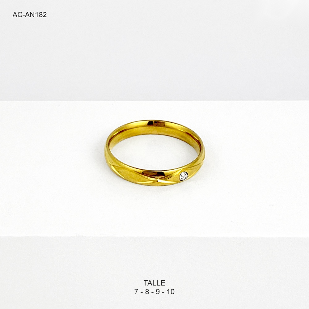 Anillo en Acero Inoxidable Gold Aro liso tipo alianza circón