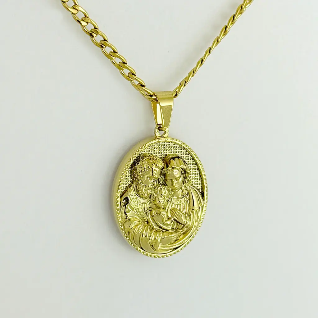 *CADENA CON DIJE EN ACERO GOLD / SILVER MEDALLA SAGRADA FAMILIA