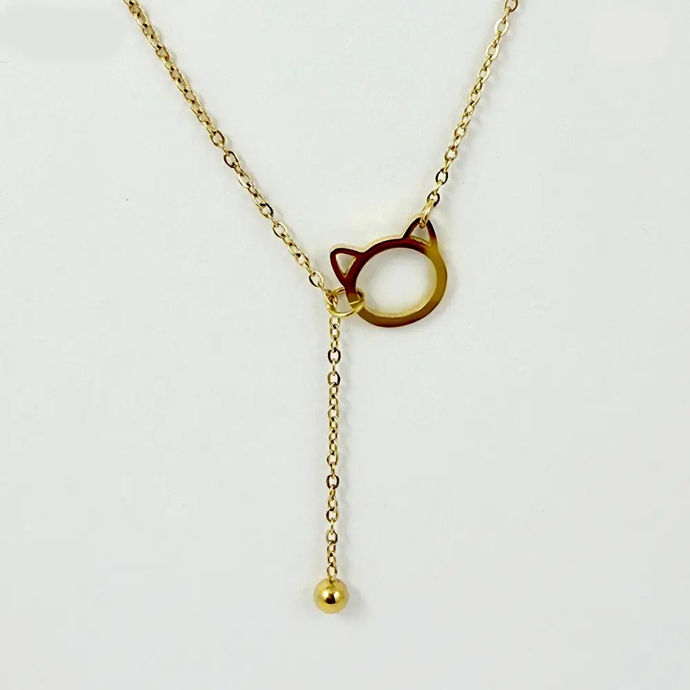 Collar en acero gold dije gato