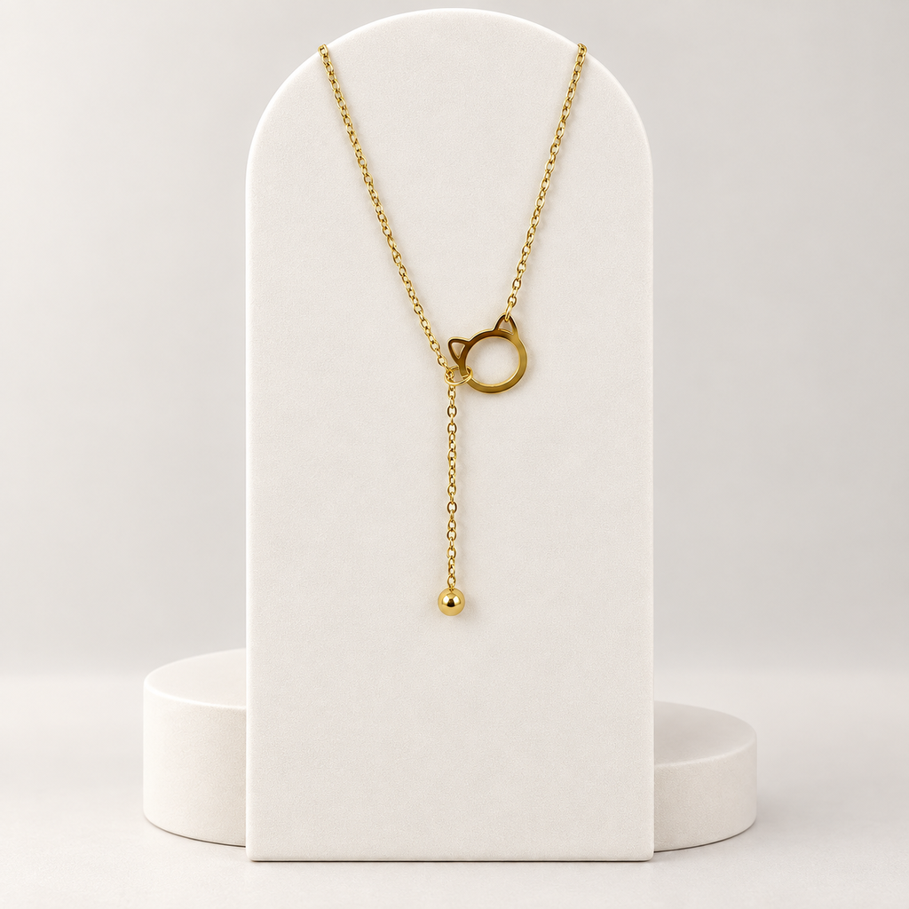 Collar en acero gold dije gato